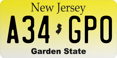 NJ license plate A34GPO