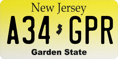NJ license plate A34GPR