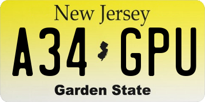 NJ license plate A34GPU