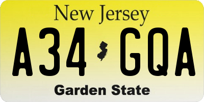 NJ license plate A34GQA