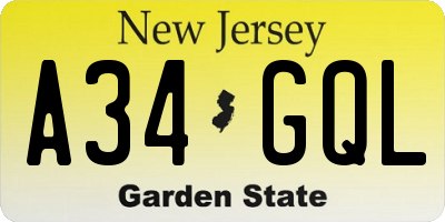 NJ license plate A34GQL