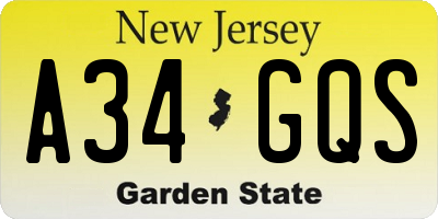 NJ license plate A34GQS