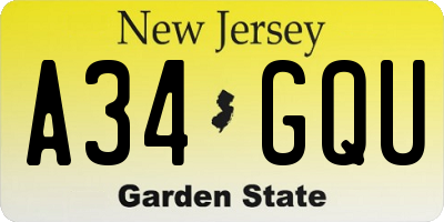 NJ license plate A34GQU
