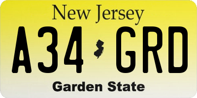NJ license plate A34GRD