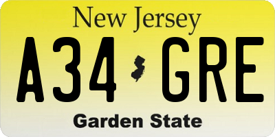 NJ license plate A34GRE