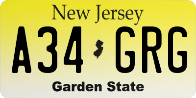 NJ license plate A34GRG