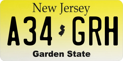 NJ license plate A34GRH