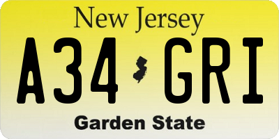 NJ license plate A34GRI