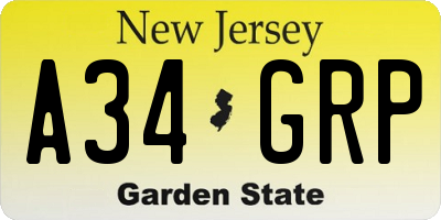 NJ license plate A34GRP