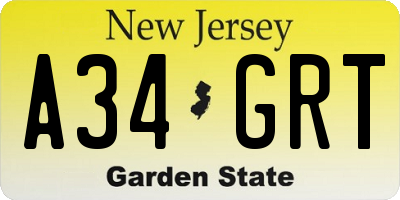 NJ license plate A34GRT