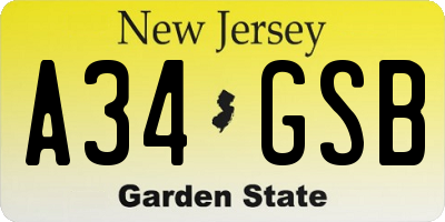 NJ license plate A34GSB