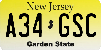 NJ license plate A34GSC