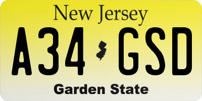 NJ license plate A34GSD