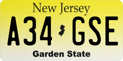 NJ license plate A34GSE