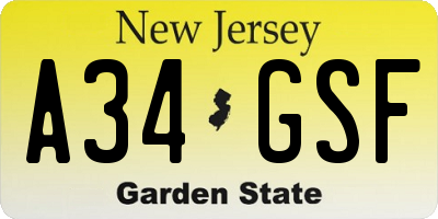 NJ license plate A34GSF