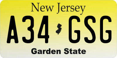 NJ license plate A34GSG