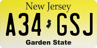 NJ license plate A34GSJ