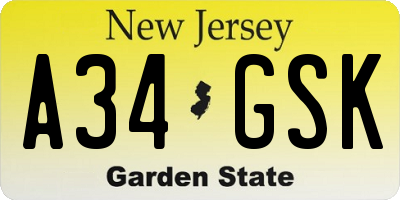 NJ license plate A34GSK