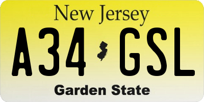 NJ license plate A34GSL