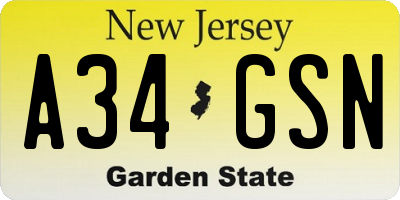 NJ license plate A34GSN