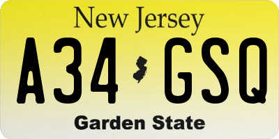 NJ license plate A34GSQ