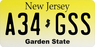 NJ license plate A34GSS