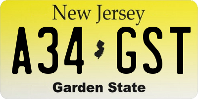 NJ license plate A34GST