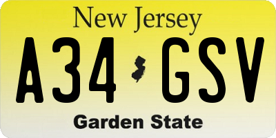 NJ license plate A34GSV