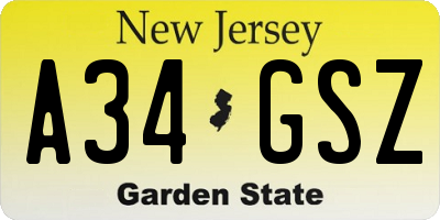 NJ license plate A34GSZ