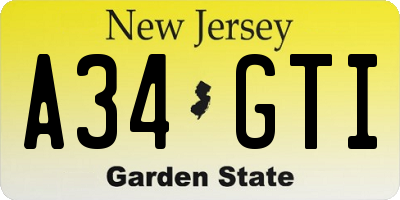 NJ license plate A34GTI