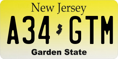 NJ license plate A34GTM