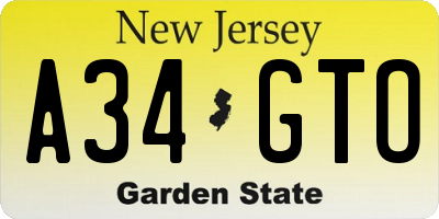 NJ license plate A34GTO