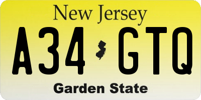 NJ license plate A34GTQ
