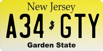 NJ license plate A34GTY