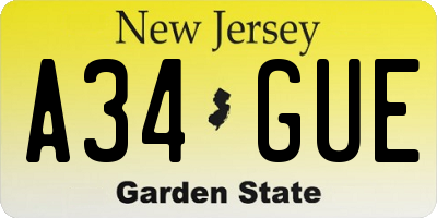 NJ license plate A34GUE