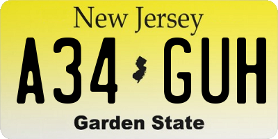 NJ license plate A34GUH