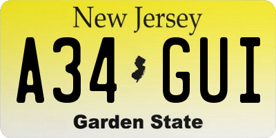 NJ license plate A34GUI