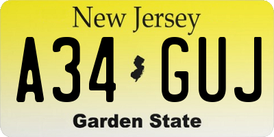 NJ license plate A34GUJ