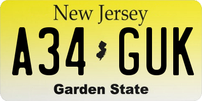 NJ license plate A34GUK