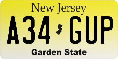 NJ license plate A34GUP