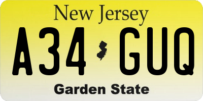 NJ license plate A34GUQ