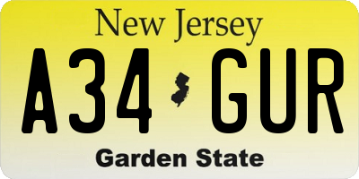 NJ license plate A34GUR