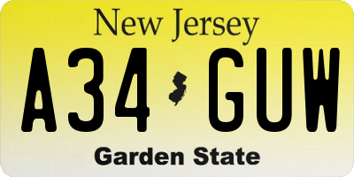 NJ license plate A34GUW