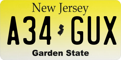 NJ license plate A34GUX