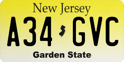 NJ license plate A34GVC