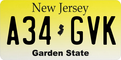 NJ license plate A34GVK