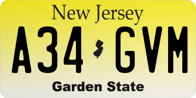 NJ license plate A34GVM