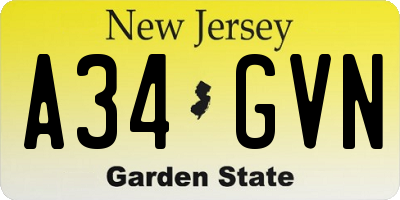 NJ license plate A34GVN