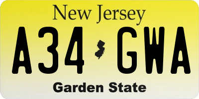 NJ license plate A34GWA