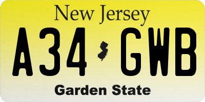 NJ license plate A34GWB